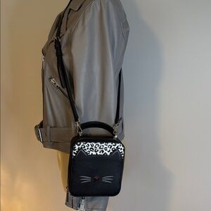 Kate Spade Daisy Black and White Leopard print Cat Design crossbody